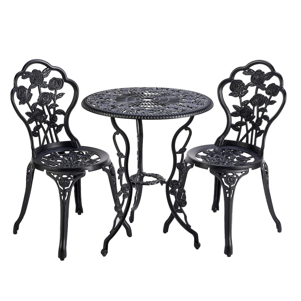 image 1 of Bistro Set Outdoor Patio Garden Furniture Table and 2 Chairs Metal