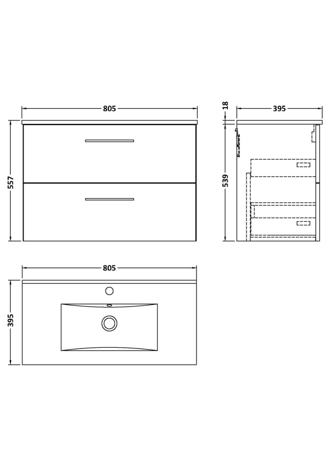 image 1 of Balterley Contemporary Bathroom 2 Soft Close Drawer & Minimalist Wall Hung Vanity Unit Basin | Green | Satin Green | 557 x 800 x 390mm