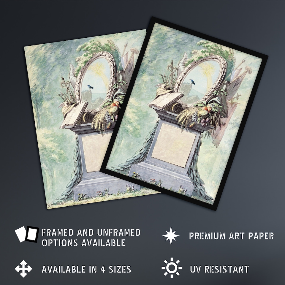 image 1 of 18th Century Monument Design Watercolour Schouman Wall Art Poster Print 12X16"