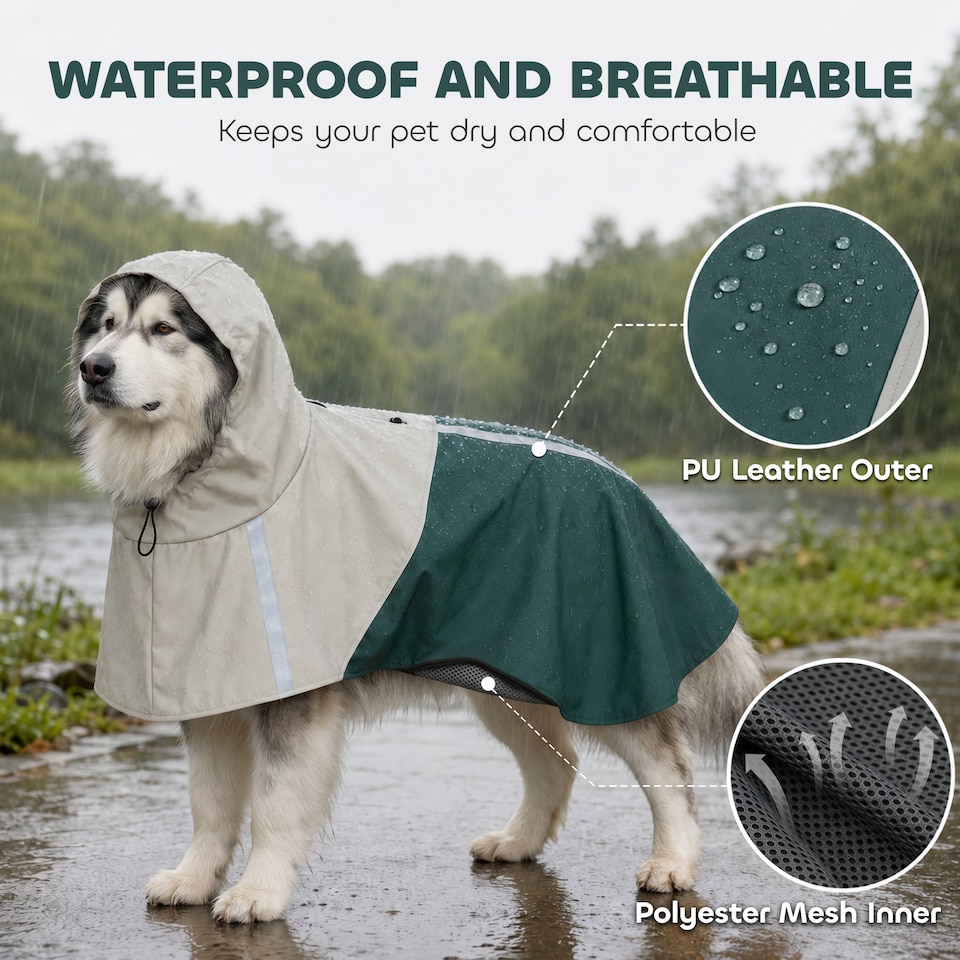 image 1 of PawHut Dog Raincoat with Hood, Dog Rain Jacket, for Extra Large Dogs, XL