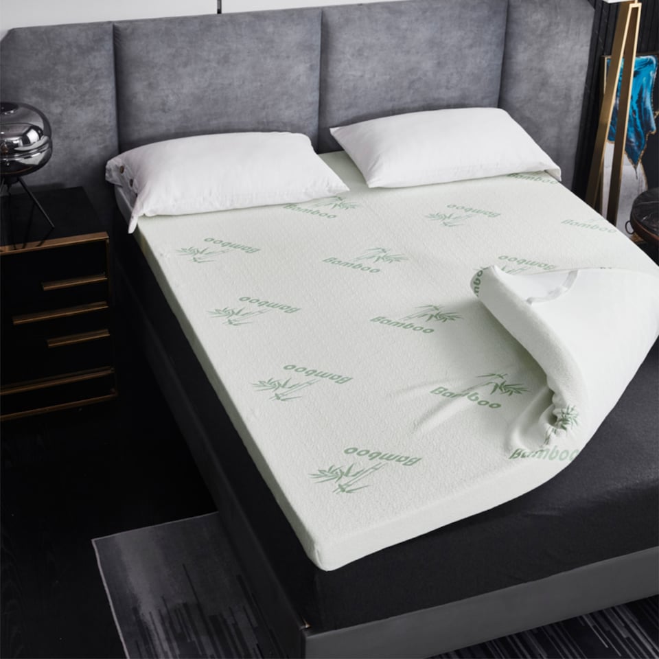 image 1 of Ezysleep Super Soft Bamboo Anti Allergic Memory Foam Mattress Topper 2 Inch | White | White