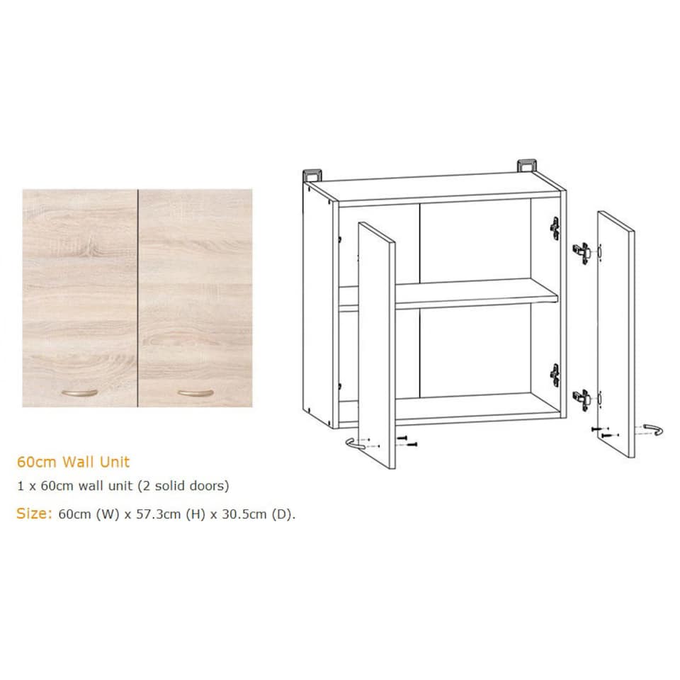 image 1 of Junona Kitchen Wall Cabinet Unit 2 Door Cupboard - Sonoma Oak W600xH570mm
