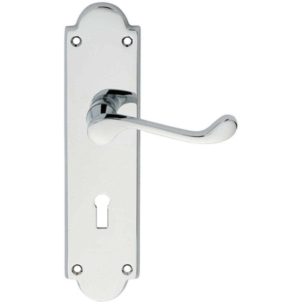 Loops PAIR Victorian Scroll Handle on Lock Backplate 205 x 49mm Polished Chrome