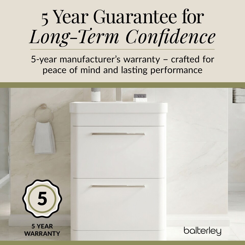 image 1 of Balterley Wall Hung 2 Drawer Vanity Unit with Ceramic Basin | White | Pure White | 562 x 607 x 460mm