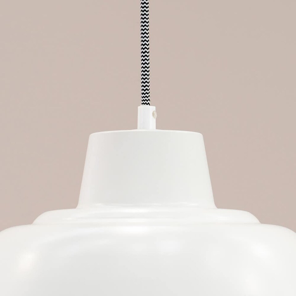 image 1 of ValueLights Morris White Metal Drop Hanging Pendant Ceiling Light and Bulb