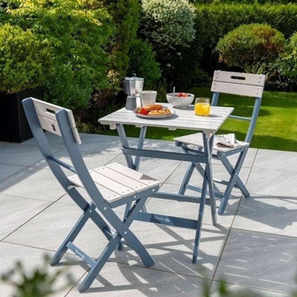 image 1 of Norfolk Leisure Florenity Eucalyptus Galaxy 2 Seat Bistro Set In Greywash/Blue