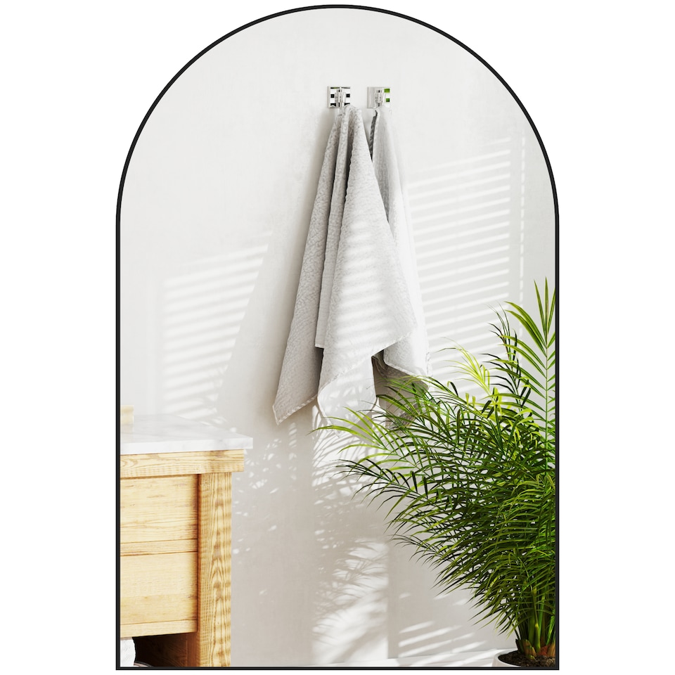 image 1 of HOMCOM Arch Bathroom Mirror, Wall Mirror with Steel Frame, 60 x 90cm, Black