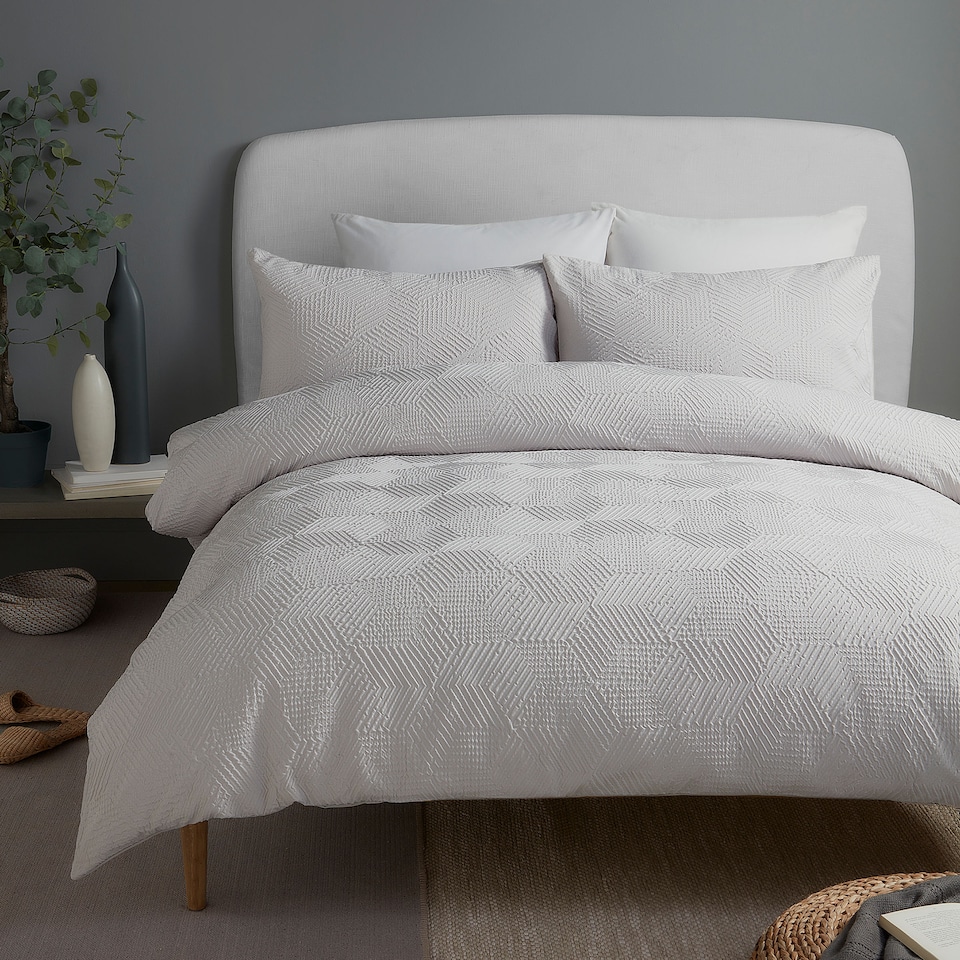 image 1 of Serene Embossed Geo Duvet Cover Set Grey