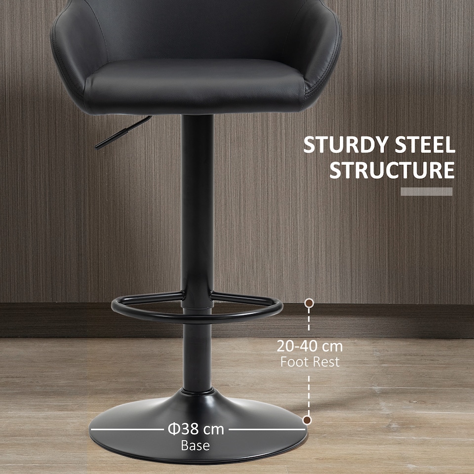 image 1 of HOMCOM Adjustable Bar Stools Set of 2, Swivel Barstool W/ Footrest Black