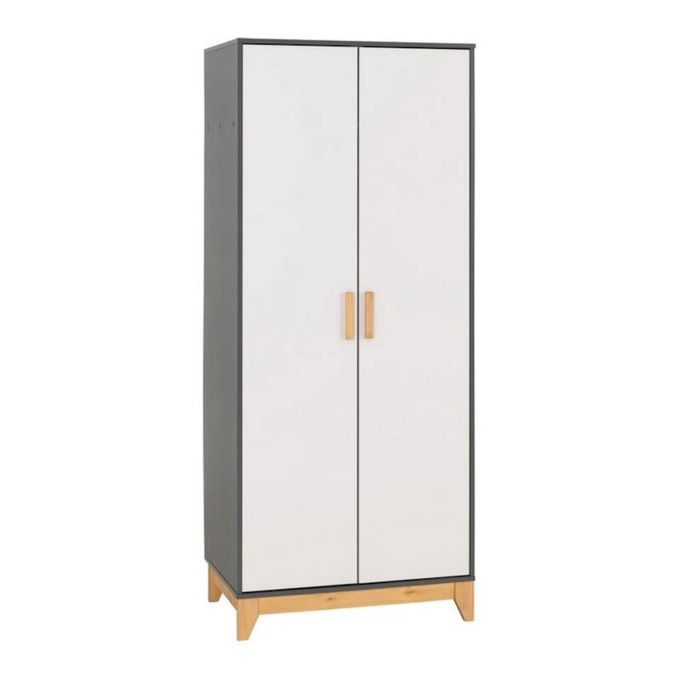 image 1 of Cleveland 2 Door Wardrobe - L52 x W80 x H192 cm - White/Grey Metal Effect | Grey