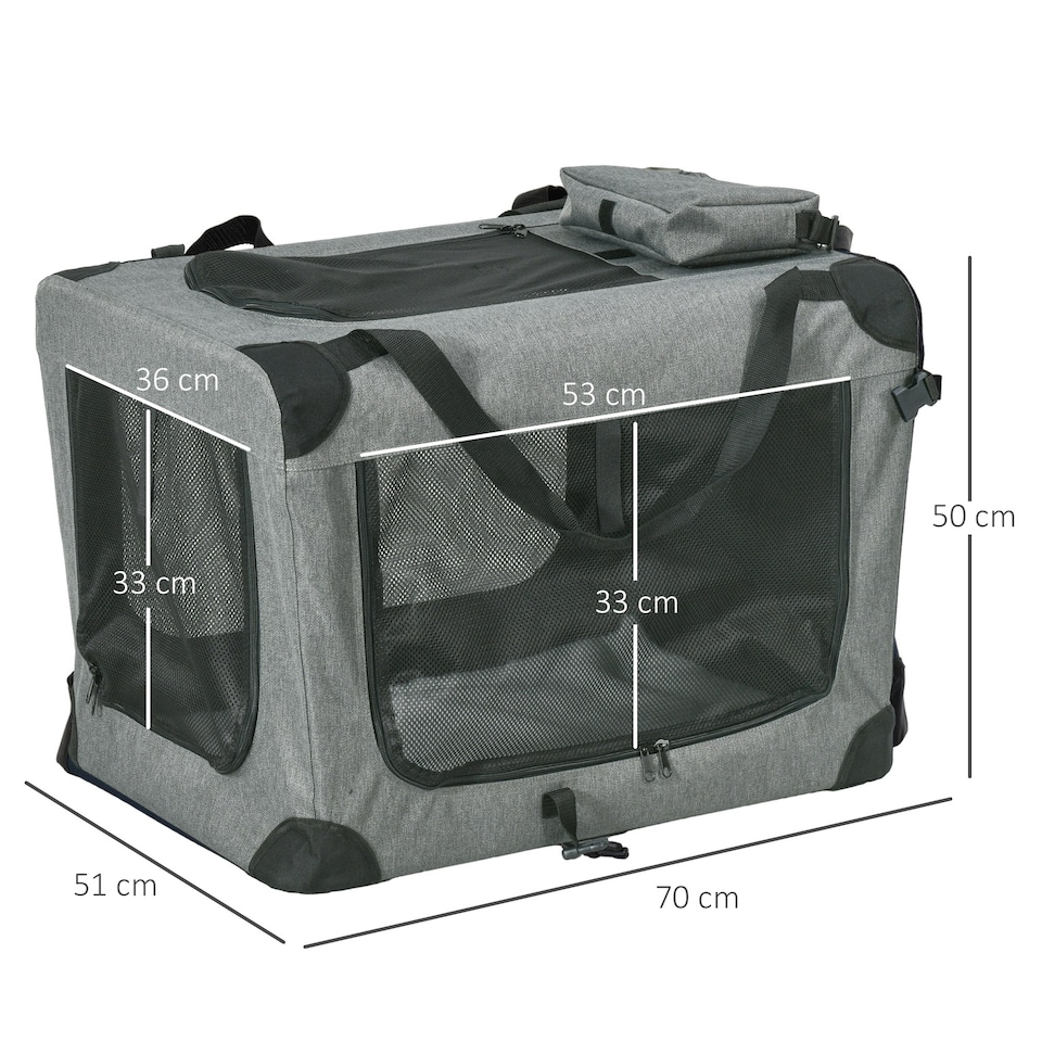 image 1 of PawHut Folding Pet Carrier Bag House W/ Cushion Storage, Grey 70x51x50cm
