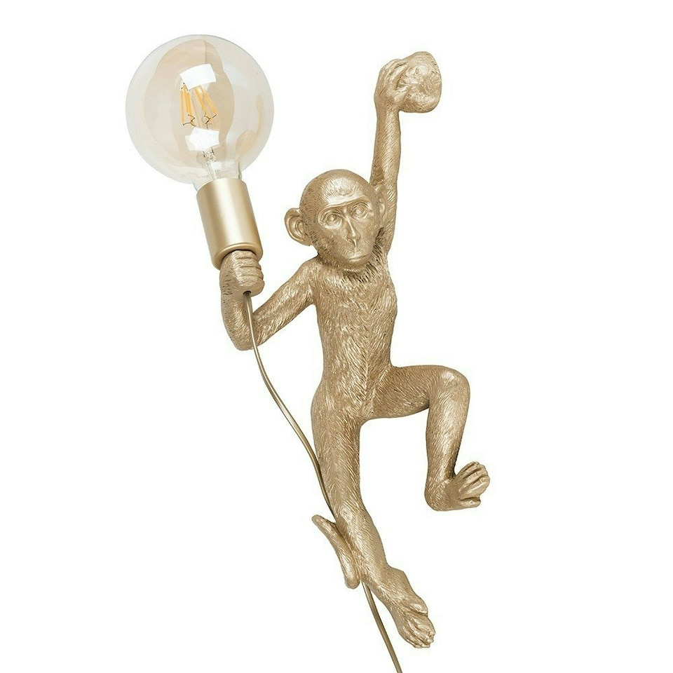 image 1 of ValueLights George Monkey Holding a Light Bulb Wall Light Gold & Bulb | Gold