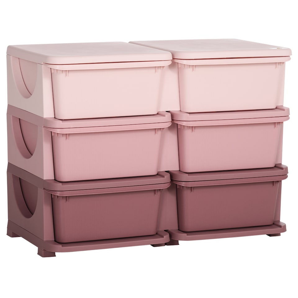 image 1 of HOMCOM Kids Storage Units with Drawers Chest Dresser Tower | Pink | 75 x 37 x 56.5cm