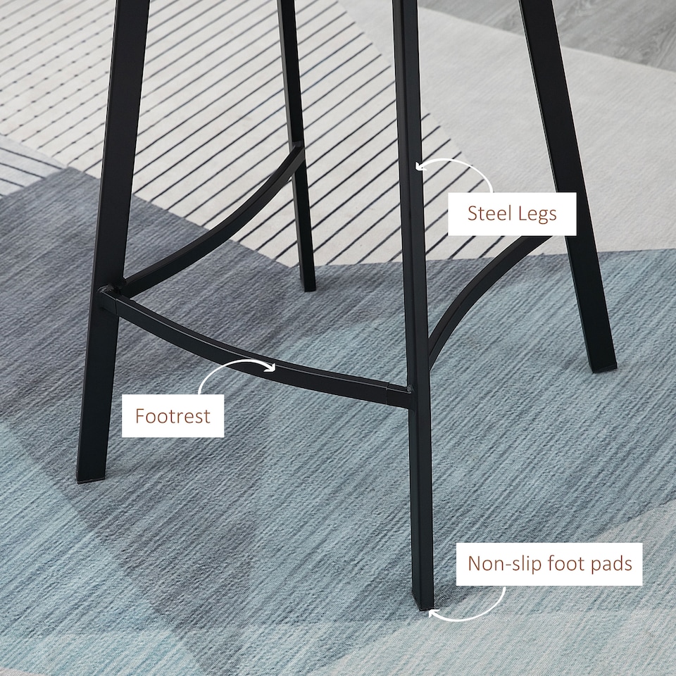 image 1 of HOMCOM Bar Stools Set of 2, Bar Chairs with Back and Steel Legs, Brown