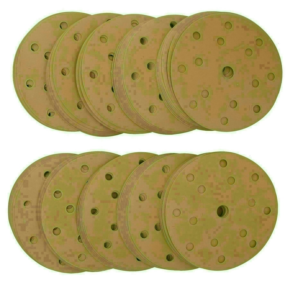 image 1 of 150mm Sanding Discs Aluminium Oxide Abrasive 500 Grit 15 Hole Hook + Loop 100pc