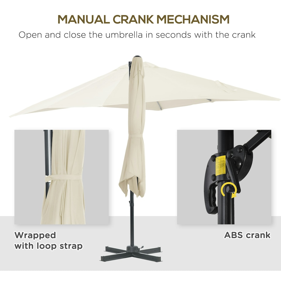 image 1 of Outsunny Square Cantilever Roma Parasol, 360-Degree Rotation, Cream White