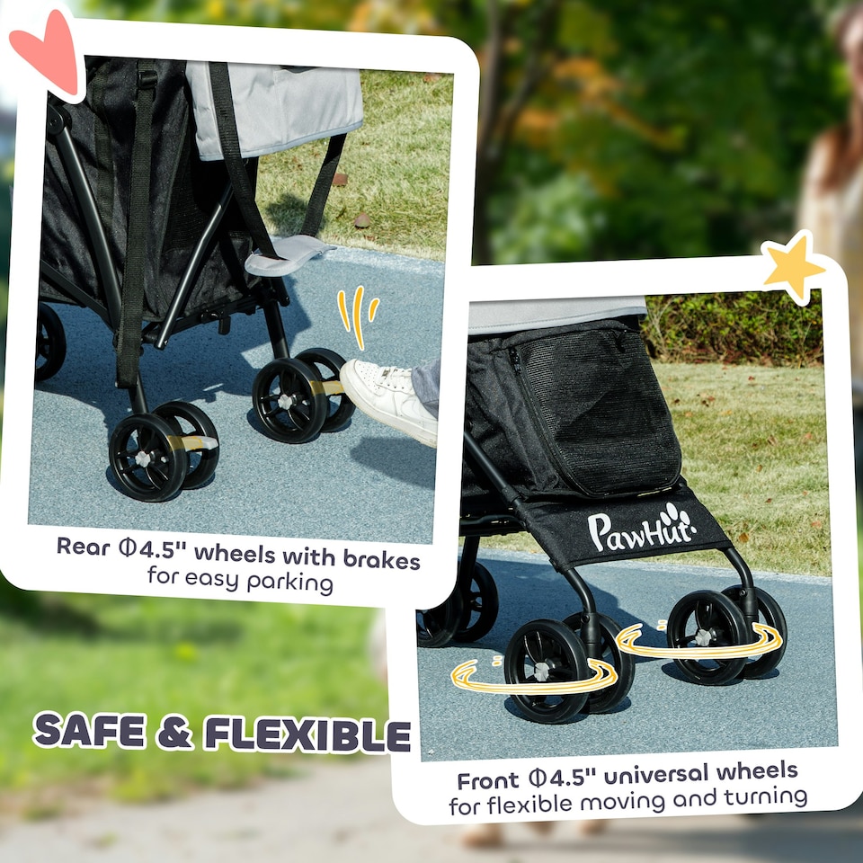 image 1 of PawHut Lightweight Foldable Dog Stroller for Mini Dogs Grey