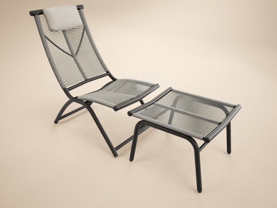 image 1 of SOLACE+CO Esen Garden Lounge Chair with Footstool Dark Brown