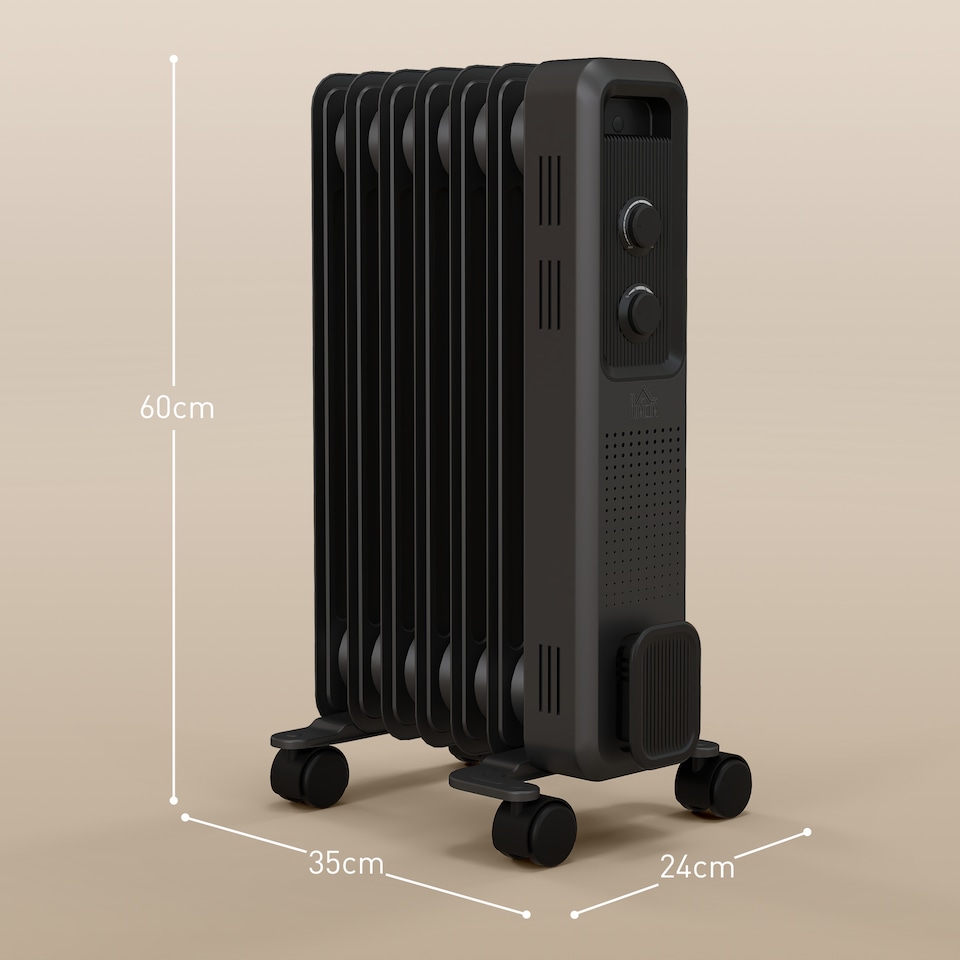 image 1 of HOMCOM 1500W Oil Filled Radiator, Portable Electric Heater with 3 Heat Settings, Safety Cut-Off and Wheels, Grey