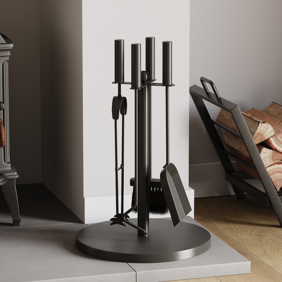 image 1 of Fire Vida 5 Piece Warwick Companion Set Fireside Fireplace Accessory, Black