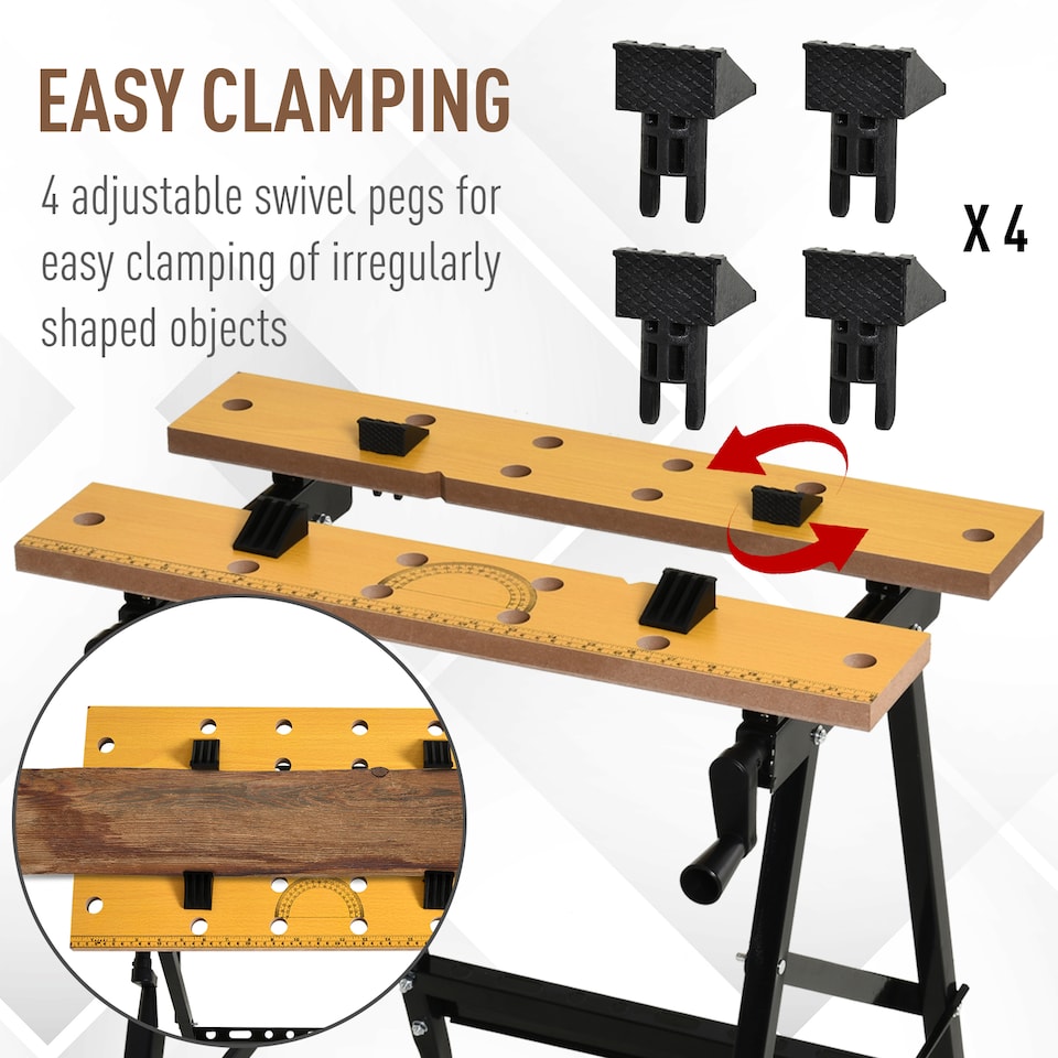 image 1 of DURHAND 4-in-1 Work Bench, Folding Clamp Table w 4 Adjustable Clamping Pegs for DIY Home Garage, Black | Black | 1
