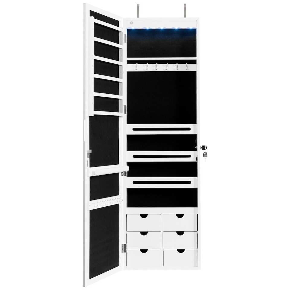 image 1 of COSTWAY Jewelry Cabinet Lockable Wall/Door Mounted Jewelry Armoire 5 LED Light Xmas Gift