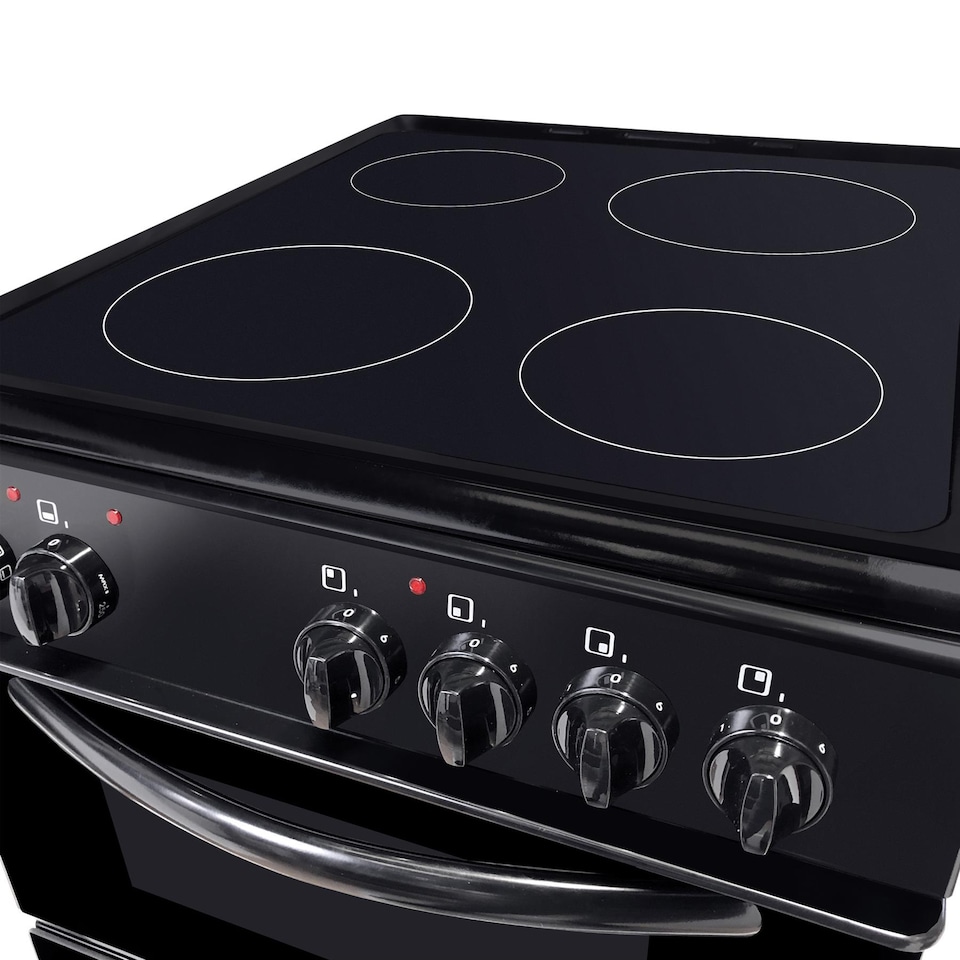 image 1 of Statesman EDC50B Fan Assisted Double Oven Electric Cooker, 4 Zone Ceramic Hob, 50cm Wide, Black