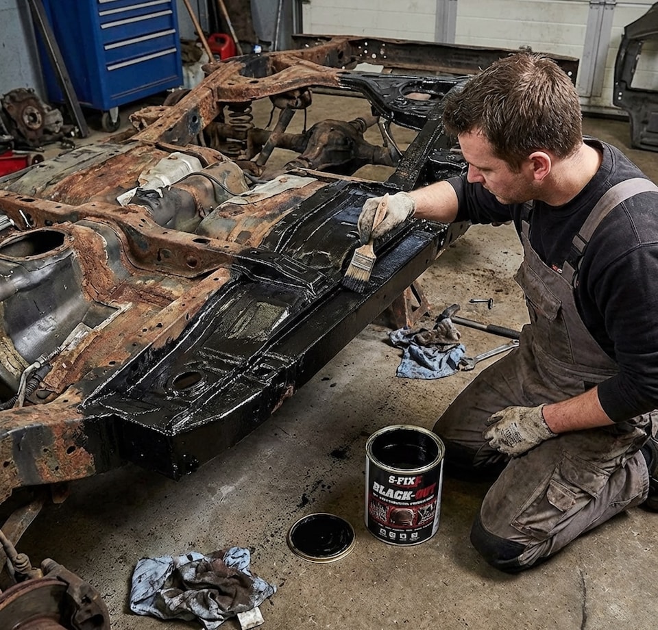 image 1 of S-FIXX BLACKOUT 3 in 1 RUST CONVERTER, PRIMER & PAINT 1LTR