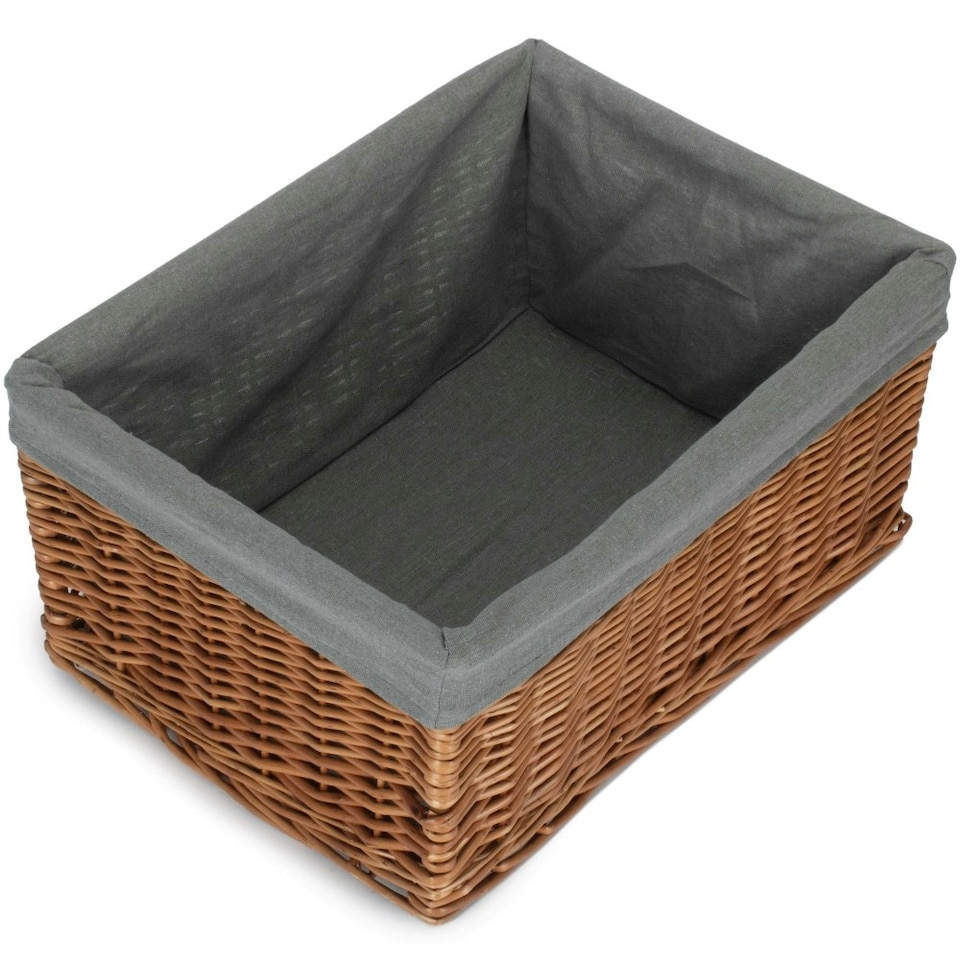 image 1 of Medium Double Steamed Grey Cotton Lined Willow Storage Baskets | Grey | Grey