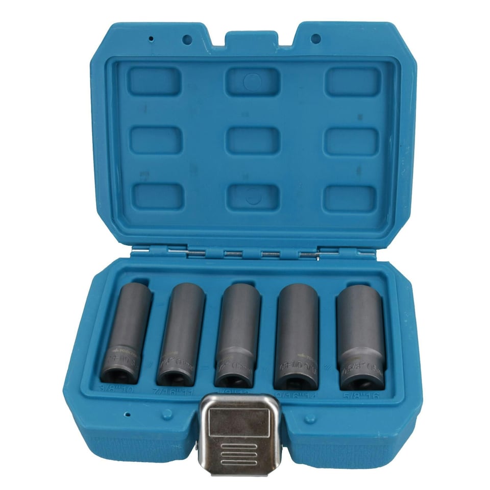 image 1 of 5pc 3/8" Drive Deep Bolt Extractor Set Damaged Broken Nut Twist Socket Remover