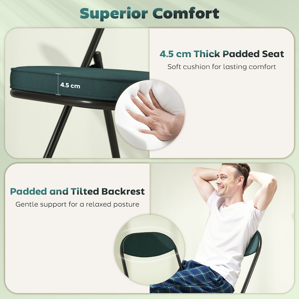 image 1 of HOMCOM Folding Chairs Set of 4 with Cushioned Seat, Steel Frame, Teal | Green | Teal green | One Size