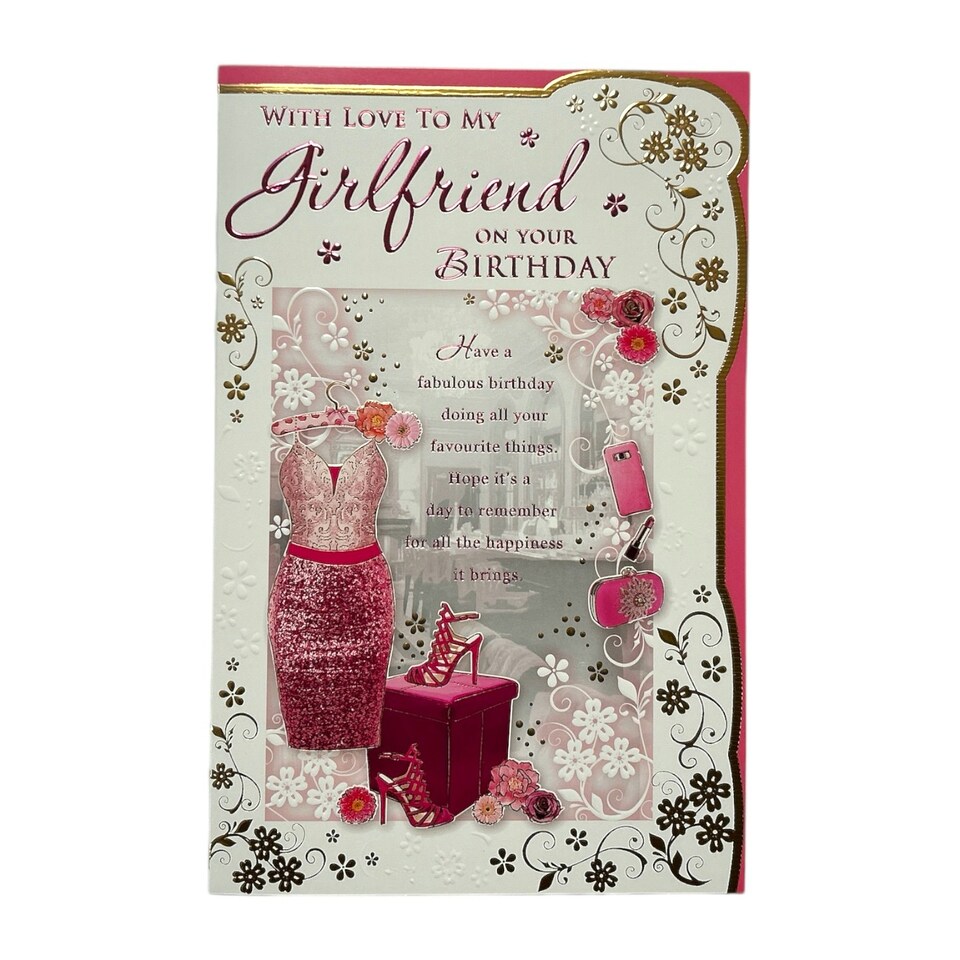 image 1 of Girlfriend Pink Dress and Sandals Design Opacity Birthday Card
