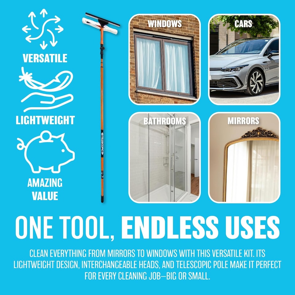 image 1 of 3.5m Telescopic Extending Window Cleaner Kit Glass Clean Multi Use