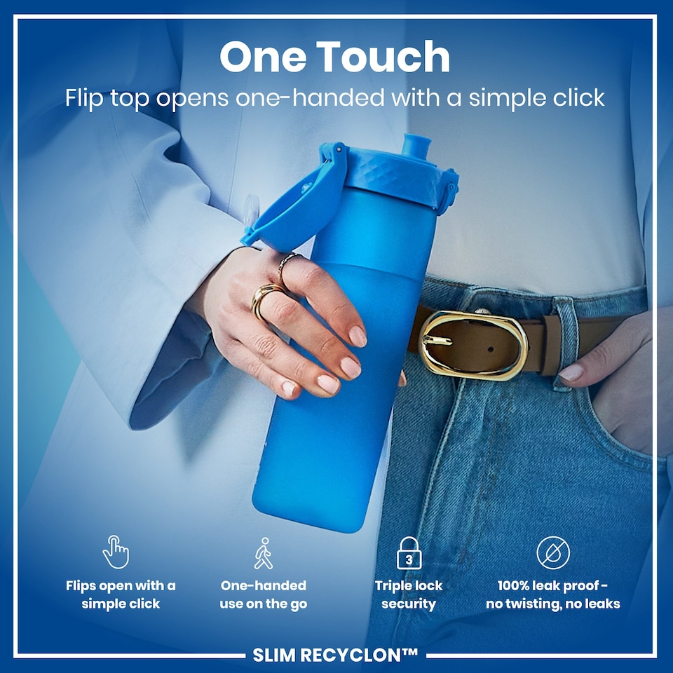 image 1 of Leak Proof Slim Water Bottle, BPA Free, 500ml (18oz) | Blue | Blue With Straw | One Size