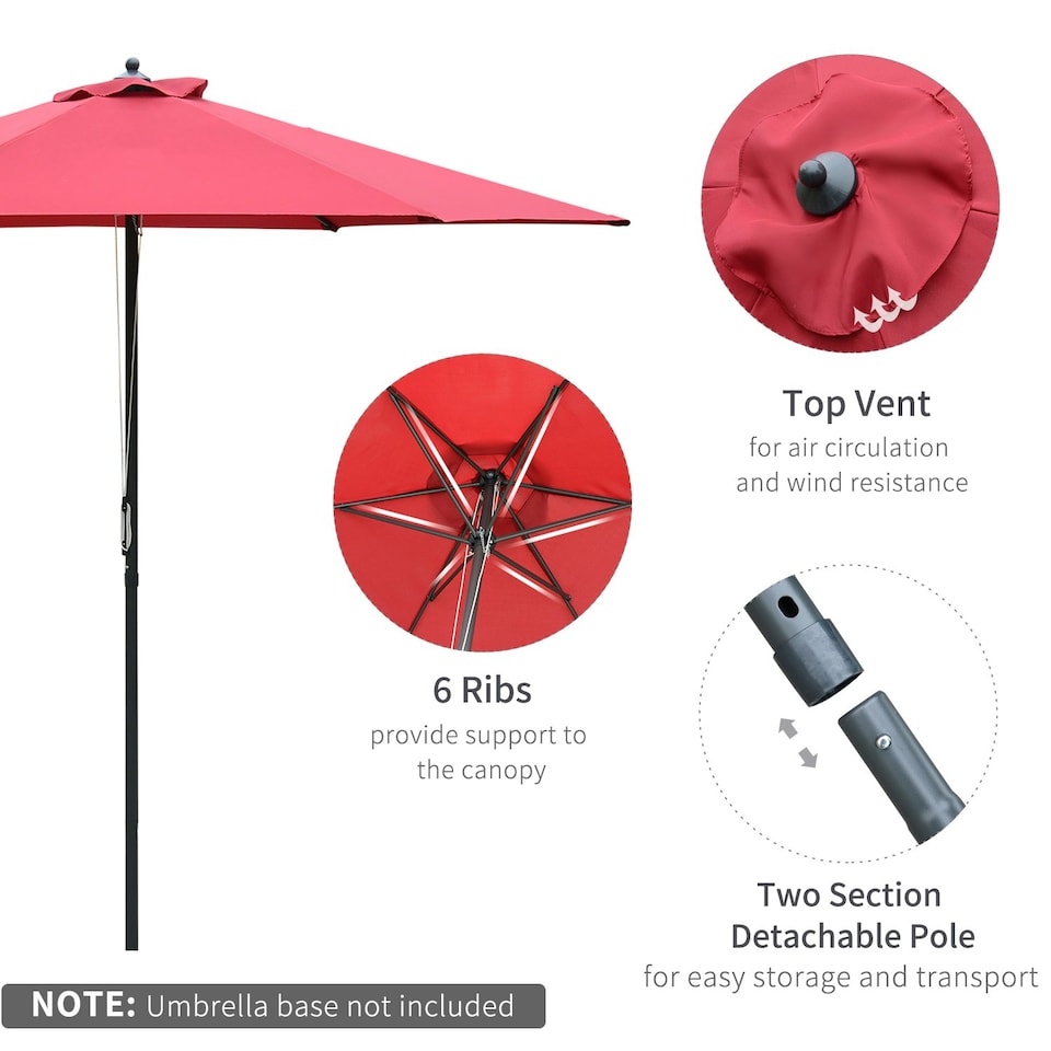 image 1 of Outsunny 2.8m Patio Umbrella Parasol Outdoor Table Umbrella 6 Ribs Wine Red