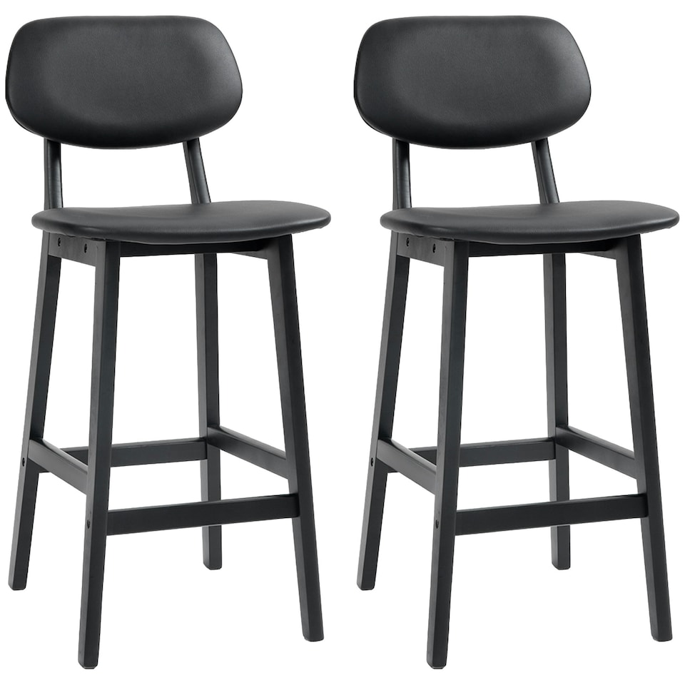 image 1 of HOMCOM Breakfast Bar stools Set of 2 with PU Leather Cover, Wood Legs