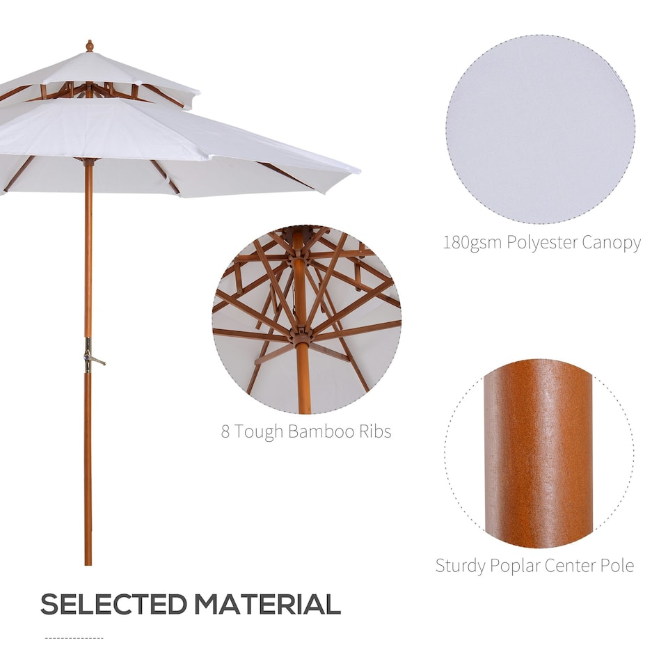image 1 of Outsunny Garden Wood Patio Parasol Sun Shade Outdoor Umbrella Canopy White