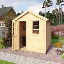Wels 3-Log Cabin, Wooden Garden Room, Timber Summerhouse, Home Office - L339.8 x W320 x H245.1 cm Brown