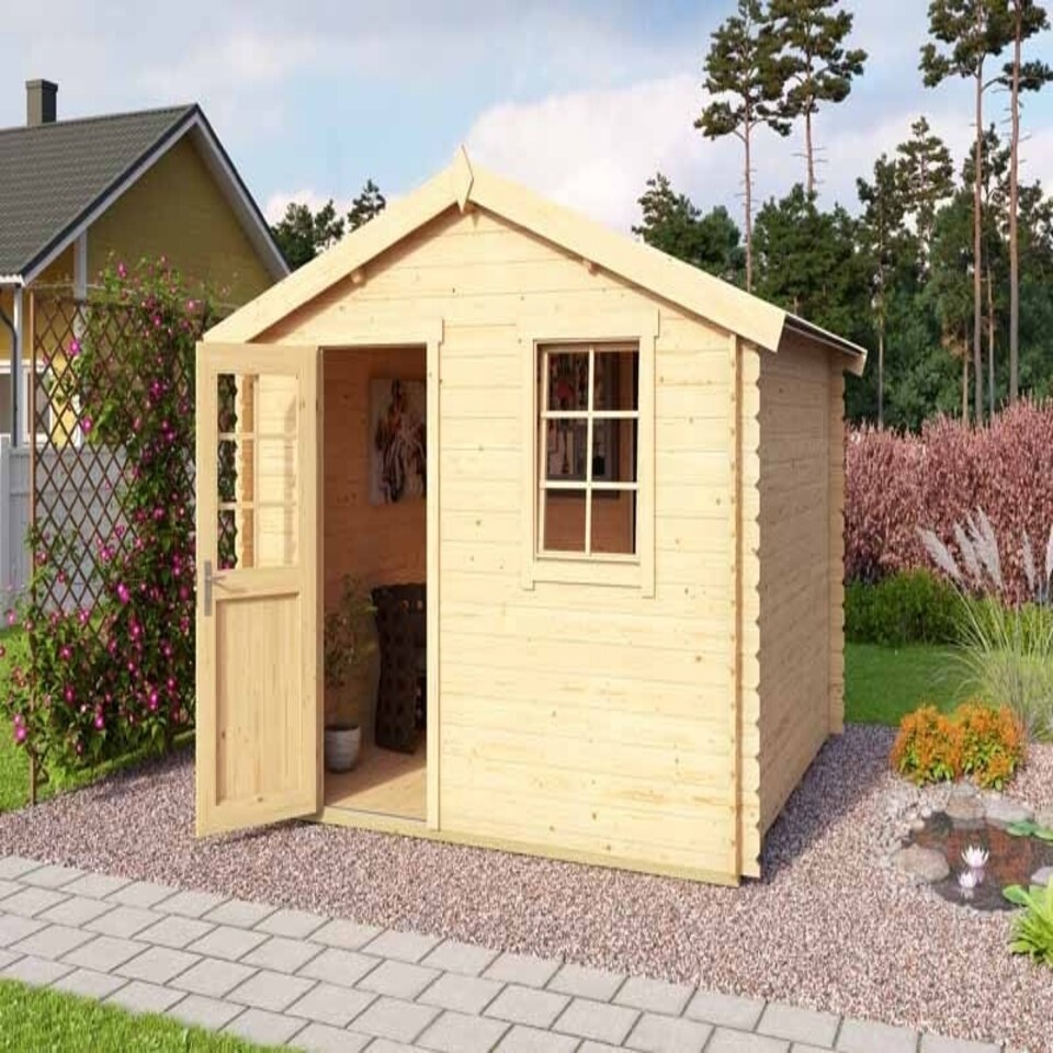 image 1 of Wels 3-Log Cabin, Wooden Garden Room, Timber Summerhouse, Home Office - L339.8 x W320 x H245.1 cm Brown