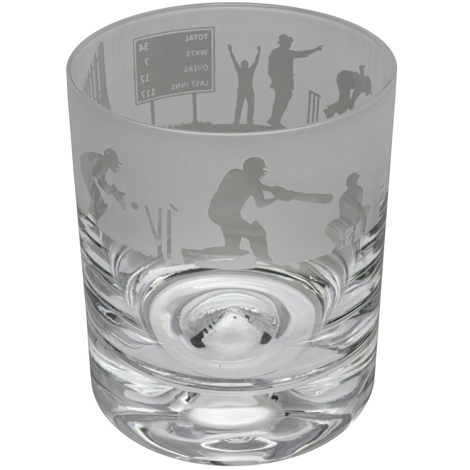 Animo Glass Whisky Tumbler Etched Glass Cricket