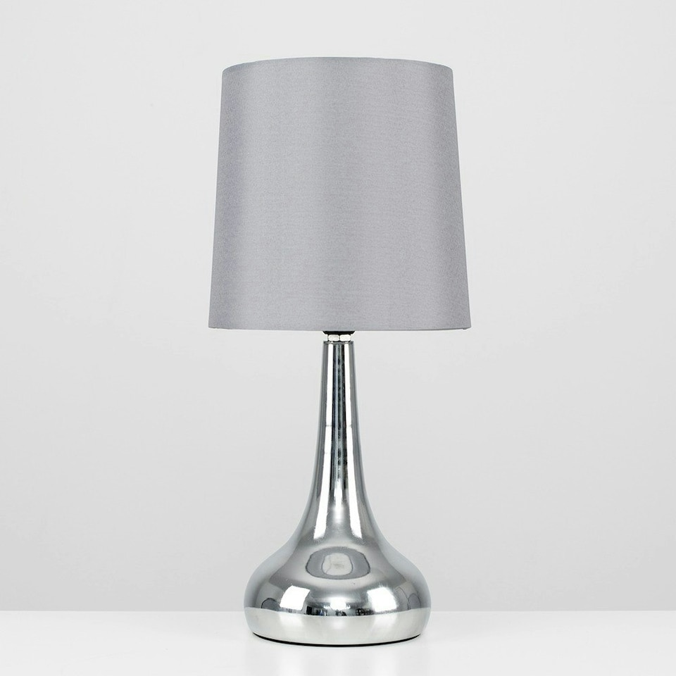 image 1 of ValueLights Teardrop Pair of Chrome Touch Table Lamps with Grey Shade