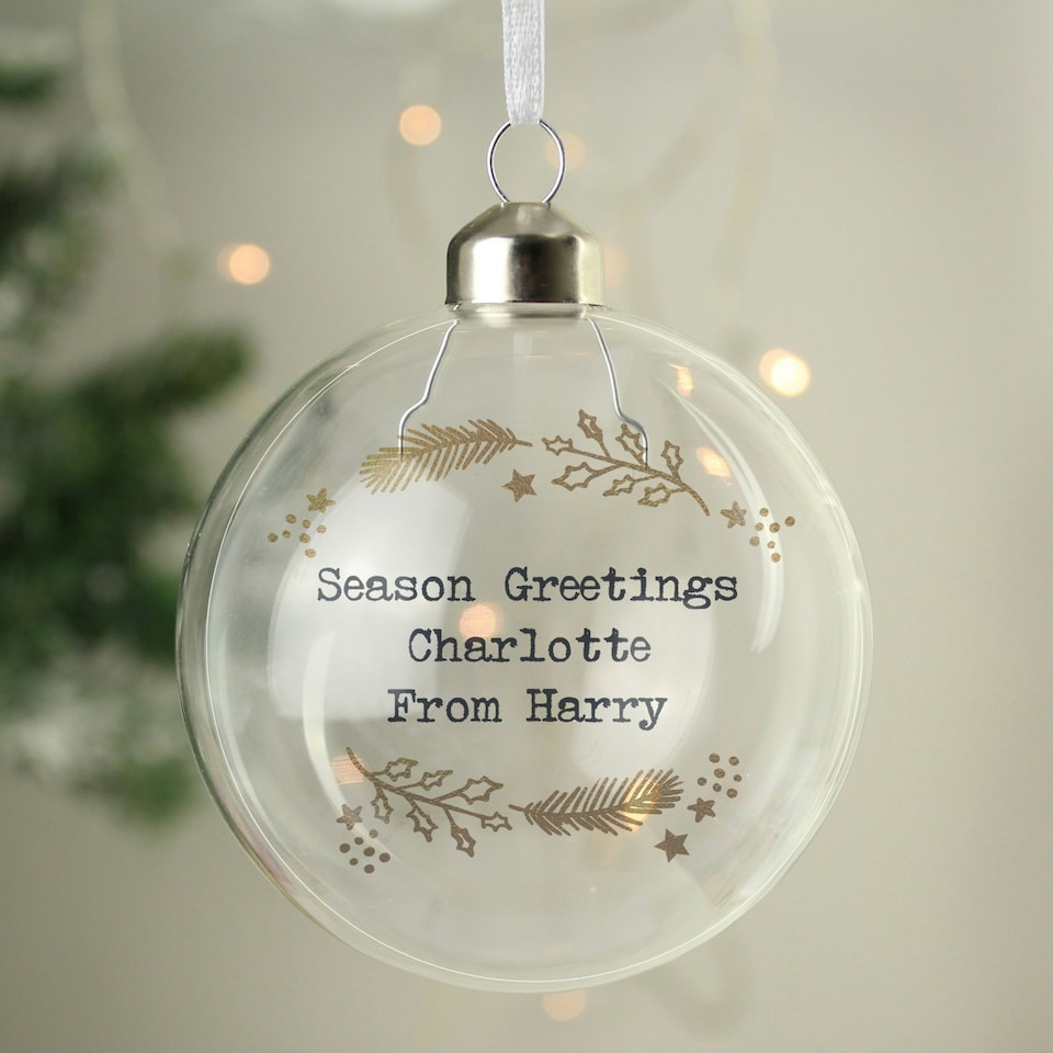 image 1 of Personalised Gold Wreath Glass Bauble