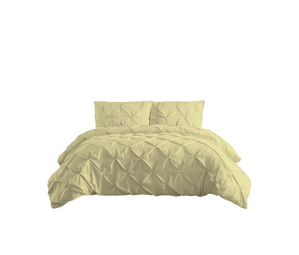 image 1 of Pintuck Pinch Pleated Polycotton Duvet Cover And Pillowcase/s Set Bed Linen Yellow | Yellow | Lemon | Single