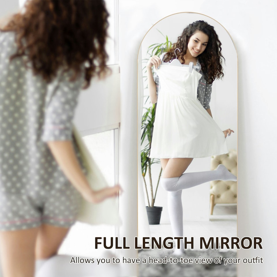 image 1 of HOMCOM Floor Mirror Wall Mount Leaning Standing Mirror 50 x 150cm Gold Tone