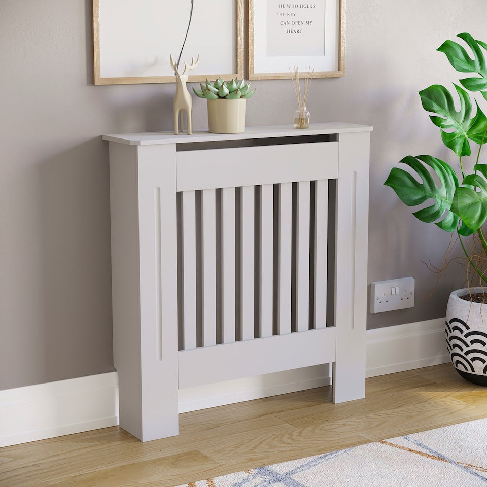 image 1 of Vida Designs Chelsea Radiator Cover Painted MDF Slatted Cabinet, White, 78cm