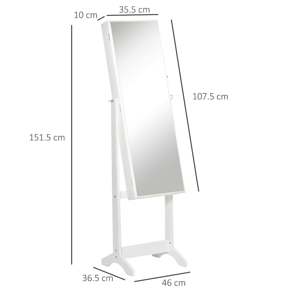 image 1 of HOMCOM Mirrored Jewellery Cabinet Lockable Jewellery Organiser for Bedroom White