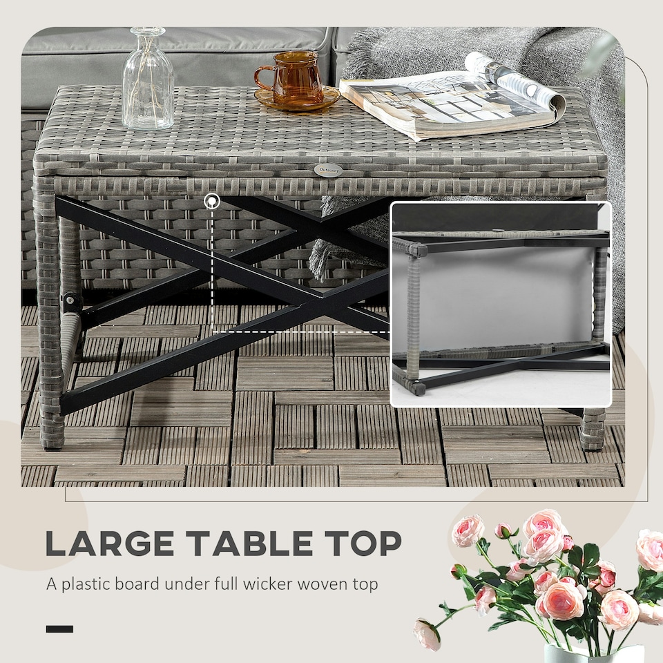 image 1 of Outsunny PE Wicker Outdoor Coffee Table, Rattan Side Table with Board