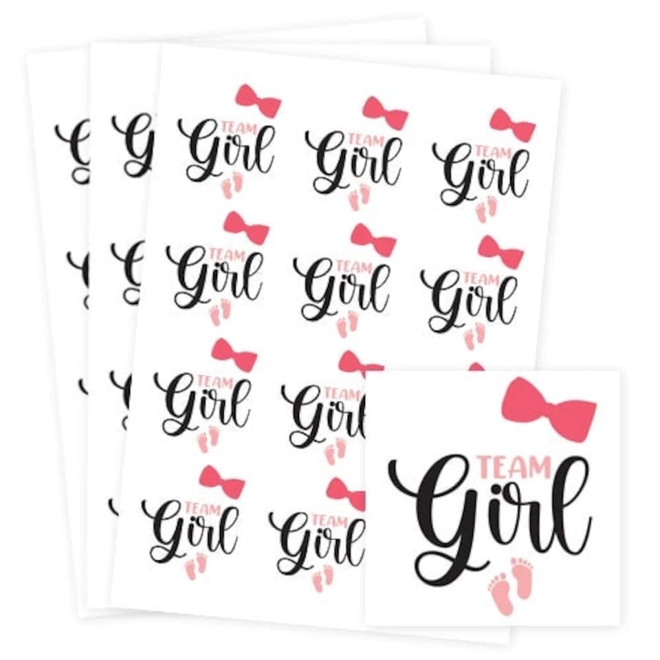 image 1 of Team Girl Gender Reveal Square Stickers 65mm - Sheet of 12