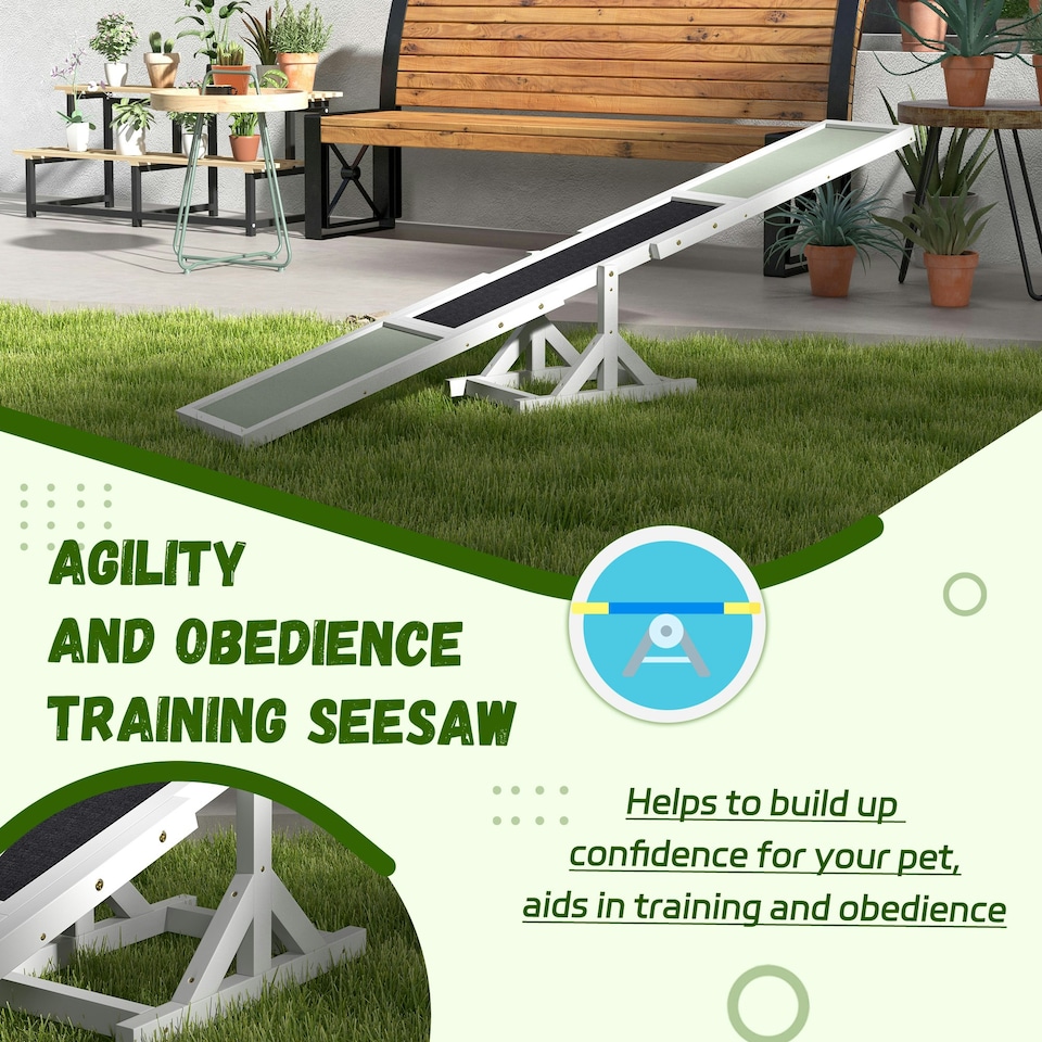 image 1 of PawHut Wooden Pet Seesaw for Big Dogs with Anti-Slip Surface, White