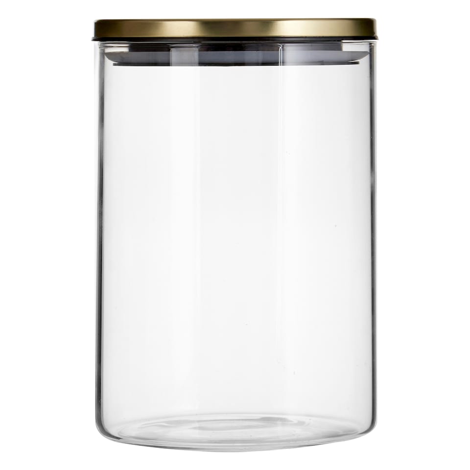 image 1 of Interiors by Premier 1300ml Gold Lid Storage Jar, Clear Glass with Airtight Silicone Seal and Gold-Coloured Metal Lid